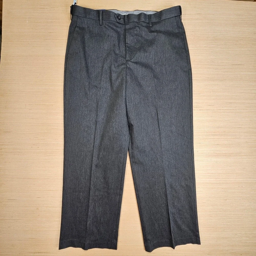 Croft & Barrow No Iron Stretch Khaki Mens 38x29 Charcoal Gray Flat Front NEW